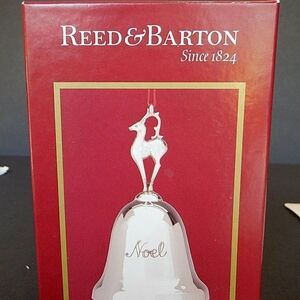 Reed & Barton Silver Bell Ornament with Reindeer Top - Red Box